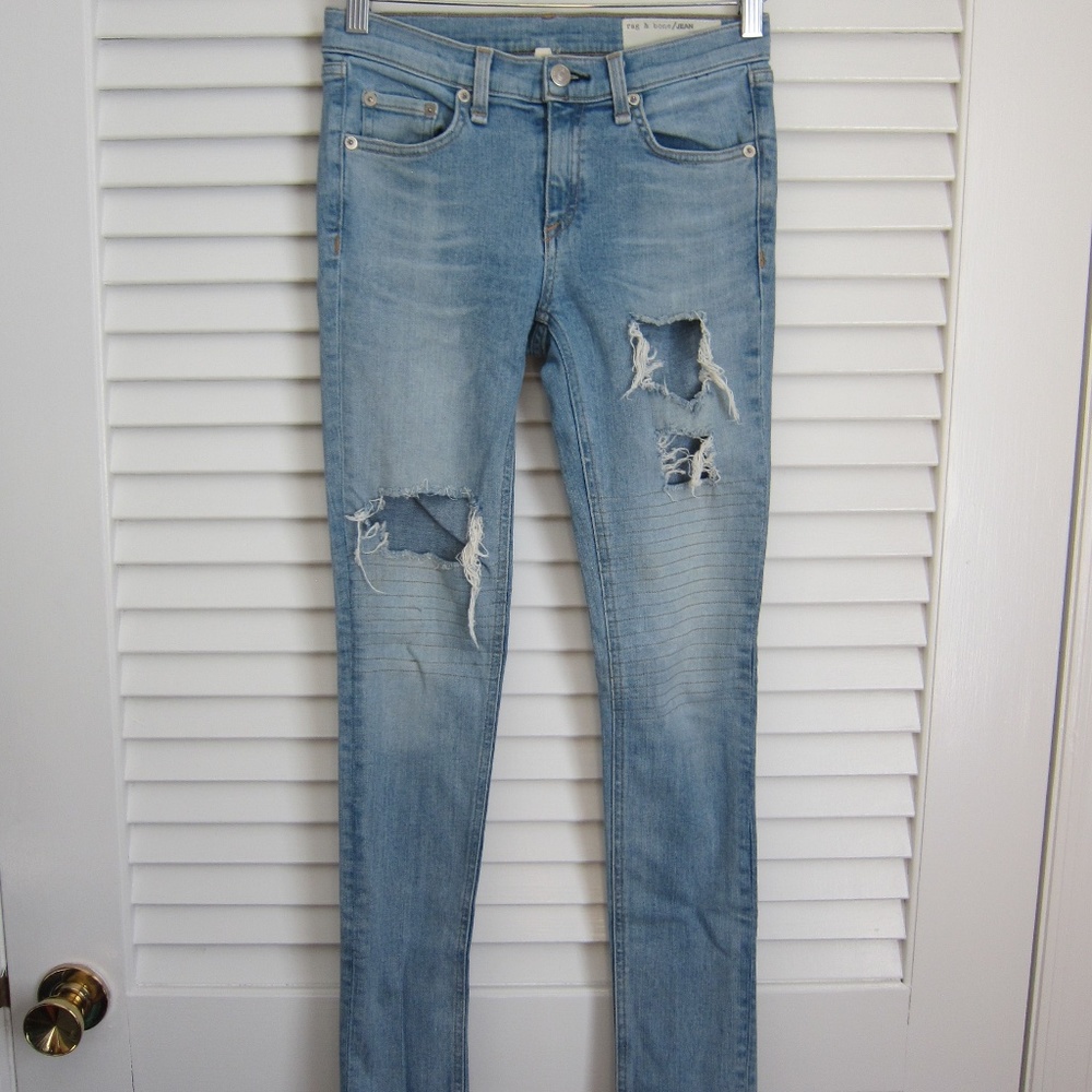 rag & bone skinny moto jeans in Convoy distressed blue sz 26
